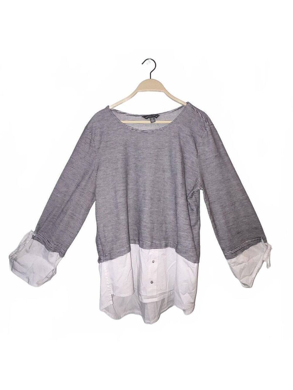 Alexander Jordan XL Gray and White Layered Long Sleeve Blouse